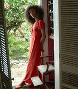 LEANA DRESS -- FIERY CORAL